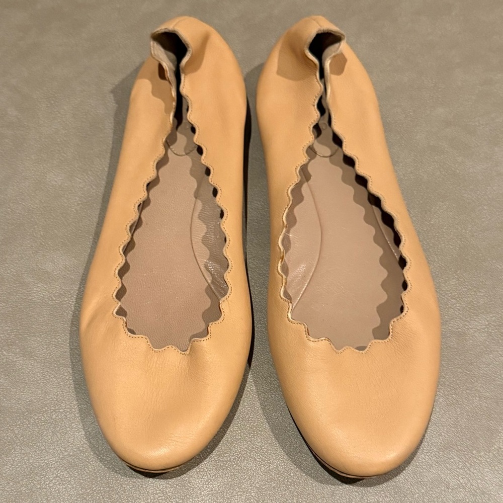 Scalloped Tan Ballet Flats